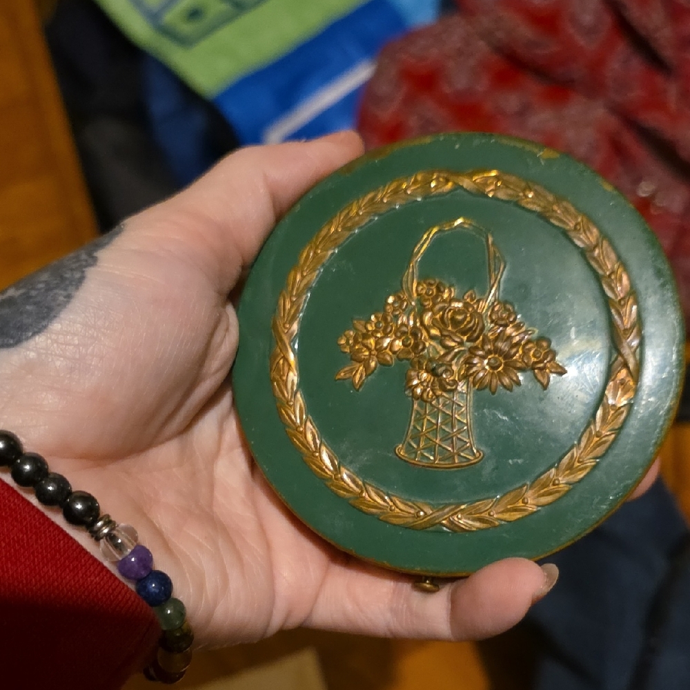 Green and Gold Floral Compact Mirror